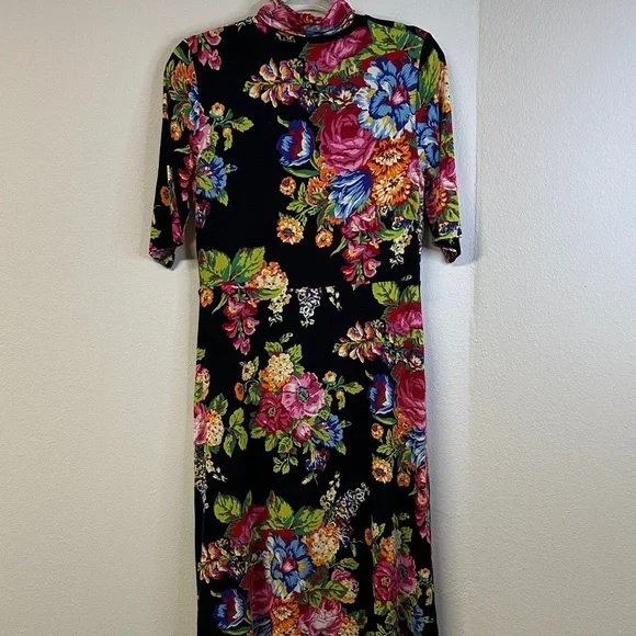 Anthropologie ett:twa Coreyell Black Floral Turtleneck Short Sleeve Dress S - Picture 5 of 6